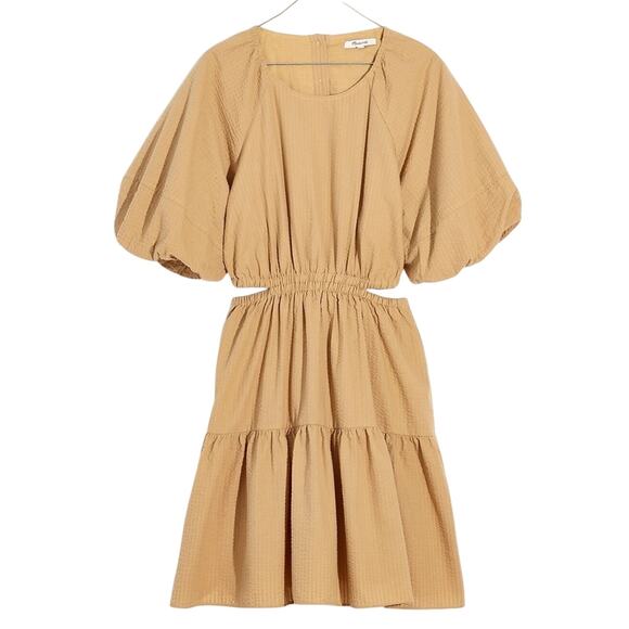 Madewell Dresses & Skirts - Madewell Seersucker Puff-Sleeve Cutout Mini Dress in Seed Khaki Style NF870 NEW